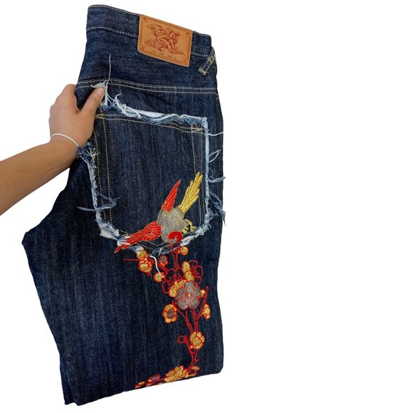 Kanji Evisu Mens Jeans Blue Selvedge Straight W32xL32 Embroider Denim Lot 0460 - Picture 3 of 12